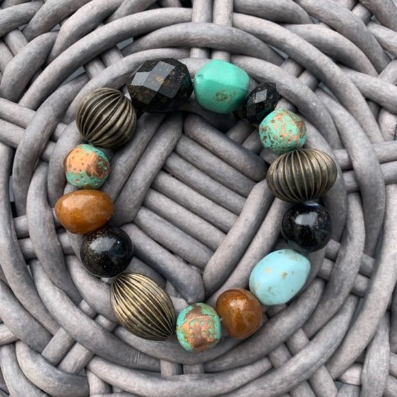 Mixed Metal Stone Beaded Bracelet - Picture 1 of 3